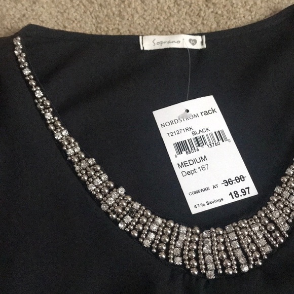 Soprano Brand New Black Embellished Fancy Tee - Picture 7 of 8